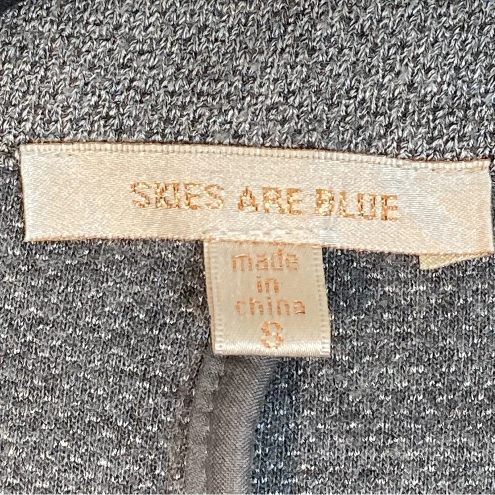 Skies Are Blue Asa Knit Blazer Gray Charcoal Open Front 3/4 Sleeves Cuffs Small